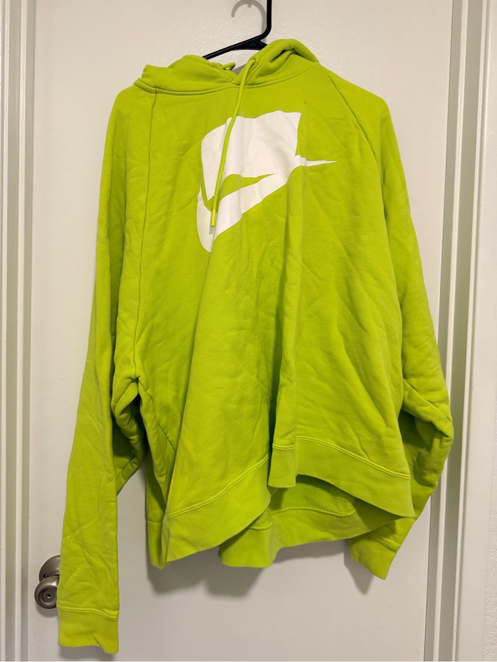 Nike Men's Lime Green Crewneck Hoodie with White Swoosh